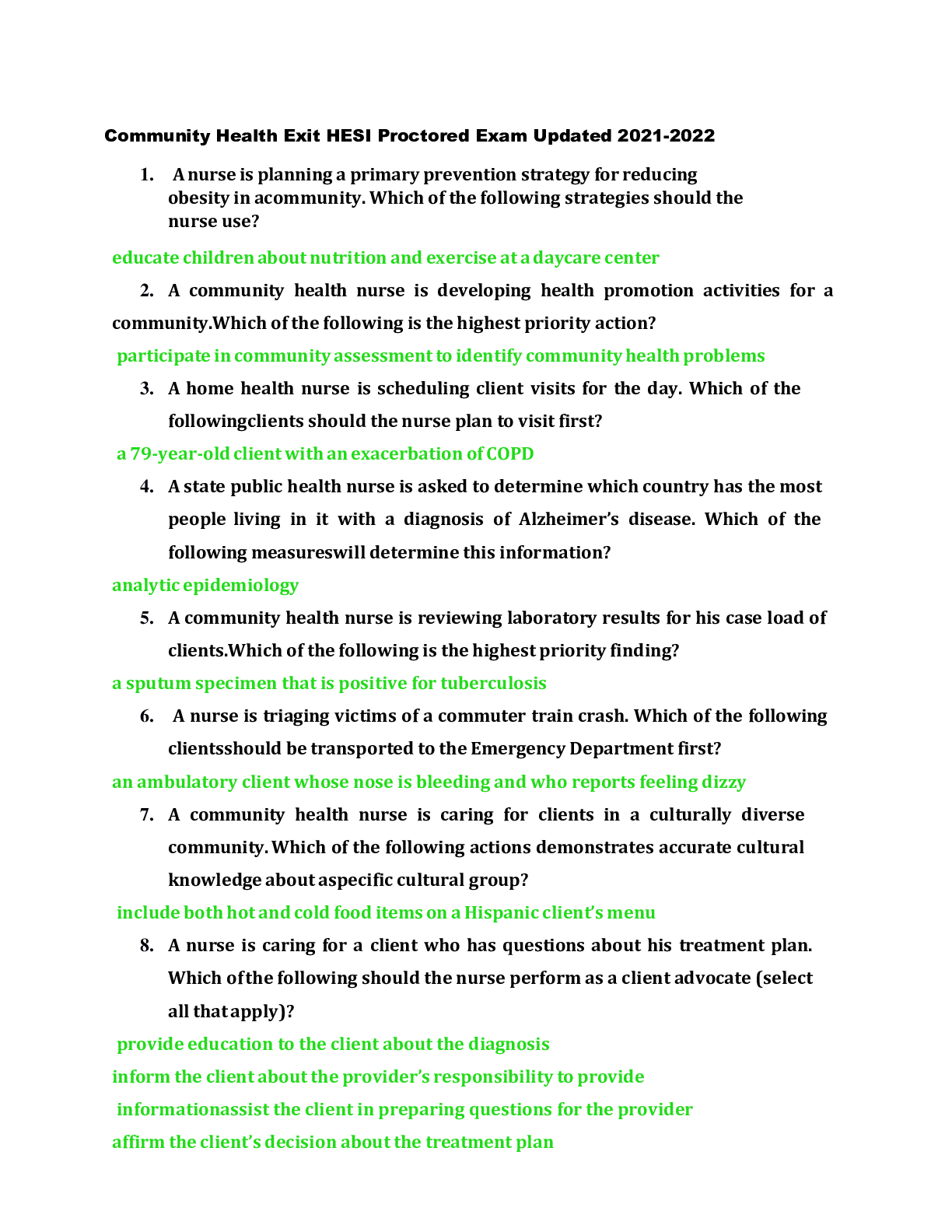 Preview image for Community Health Exit HESI Proctored Exam Updated 2021-2022